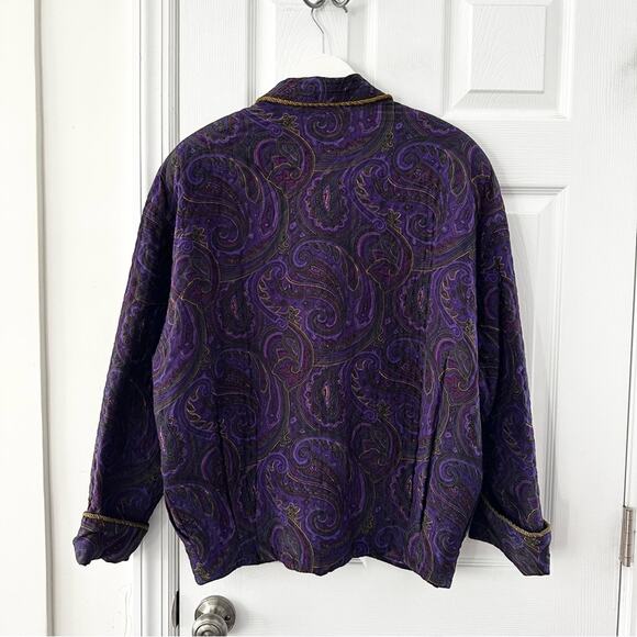 Linda Allard Ellen Tracy Purple Paisley Silk Quilted Vintage Rope Trim Jacket M - Picture 13 of 14